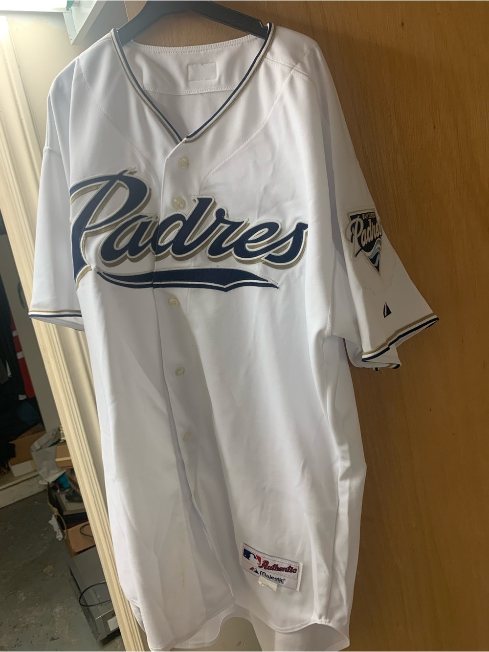 Brand New Majestic San Diego Padres Game Issues White and Navy Team Patch Jersey